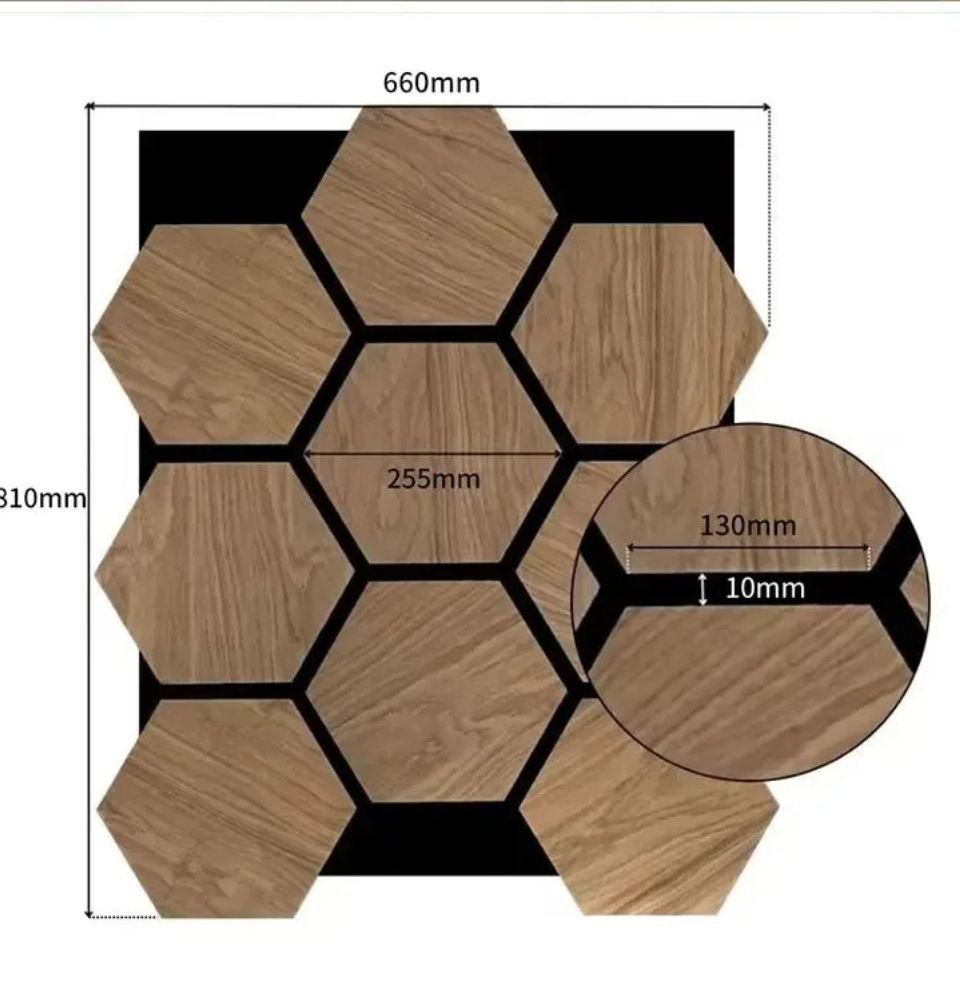 Hexagon Paneel Zwart/Antraciet 80x60cm